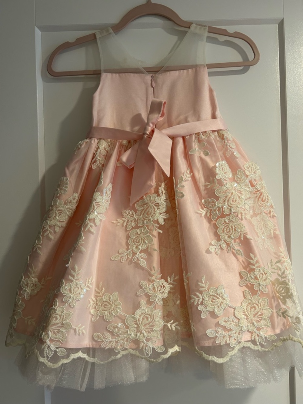 Blush Pink and Cream Lace Pearl-Trim Formal Flower Girl Party Dress - Picture 2 of 6